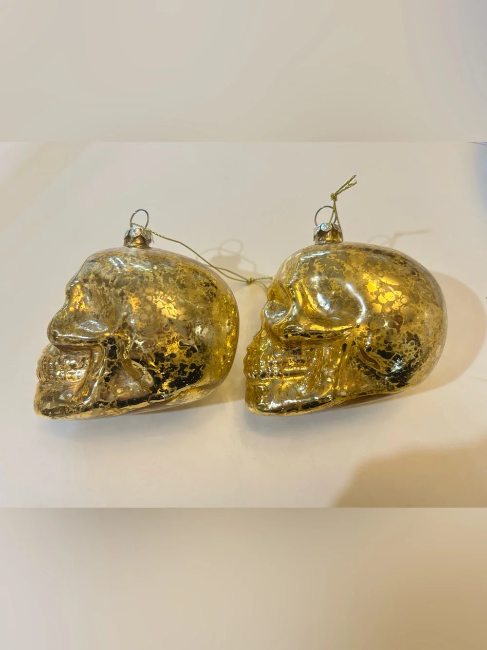 Gold Faux Mercury Glass Skull Ornaments Skeleton Christmas